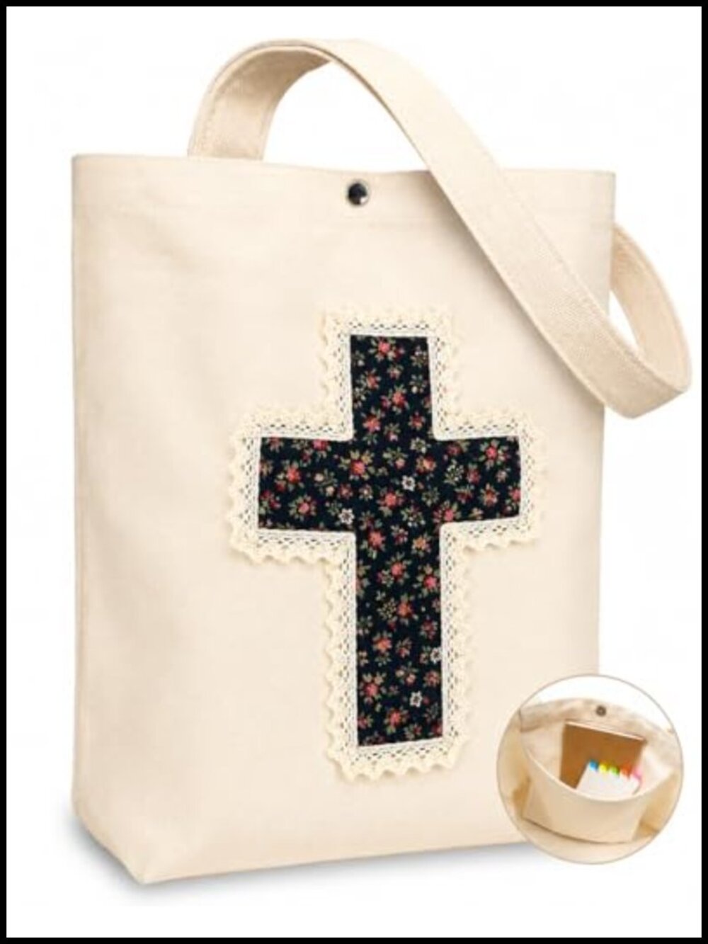 Handcrafted Canvas Bible Tote Bag Floral Cross Christian Gift Women